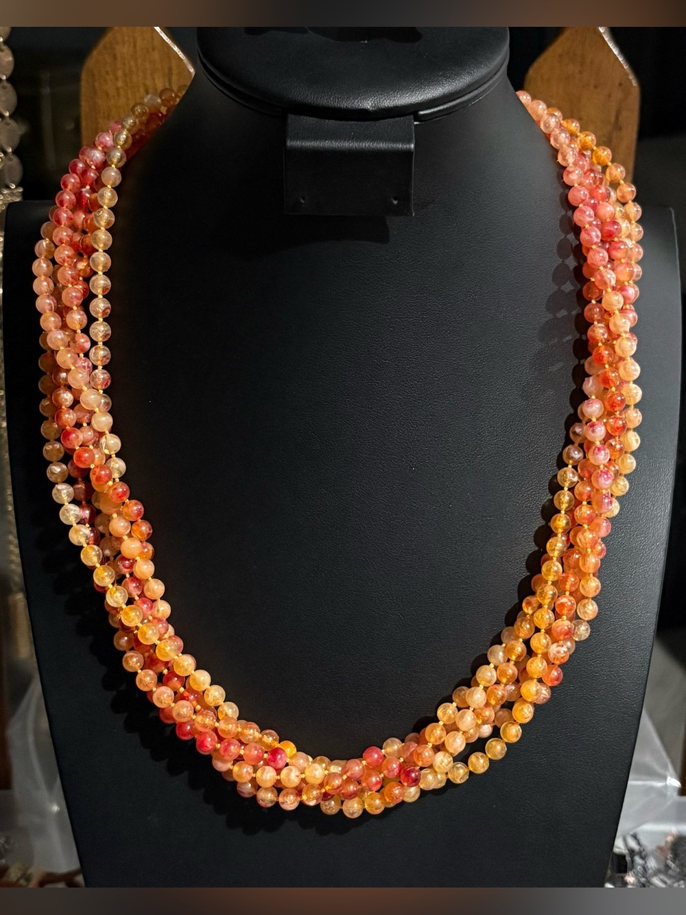 Vintage Multi-Strand Orange & Coral Beaded Statement Necklace